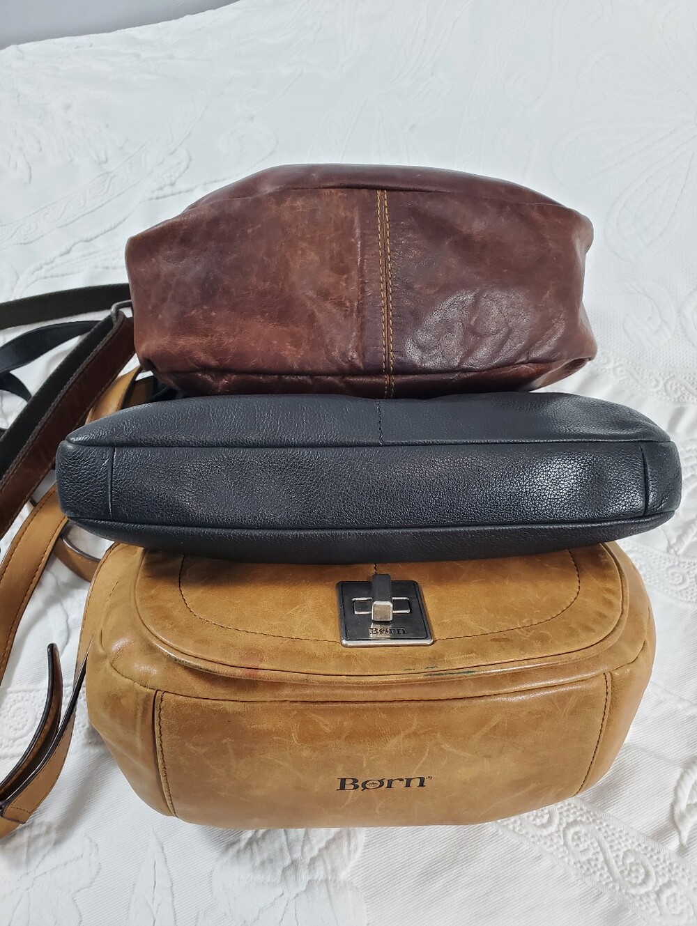 3 Women’s Leather Crossbody Bags - Fossil Black, Jack George Brown, Born Tan - Picture 5 of 16